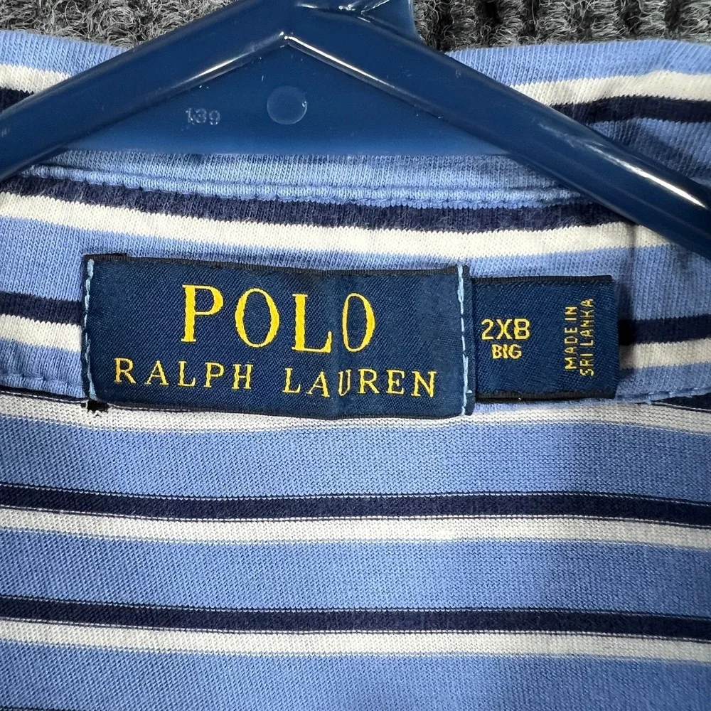 Polo Ralph Lauren Polo Shirt Mens‎ 2XB Big Blue Striped Short Sleeve Classic